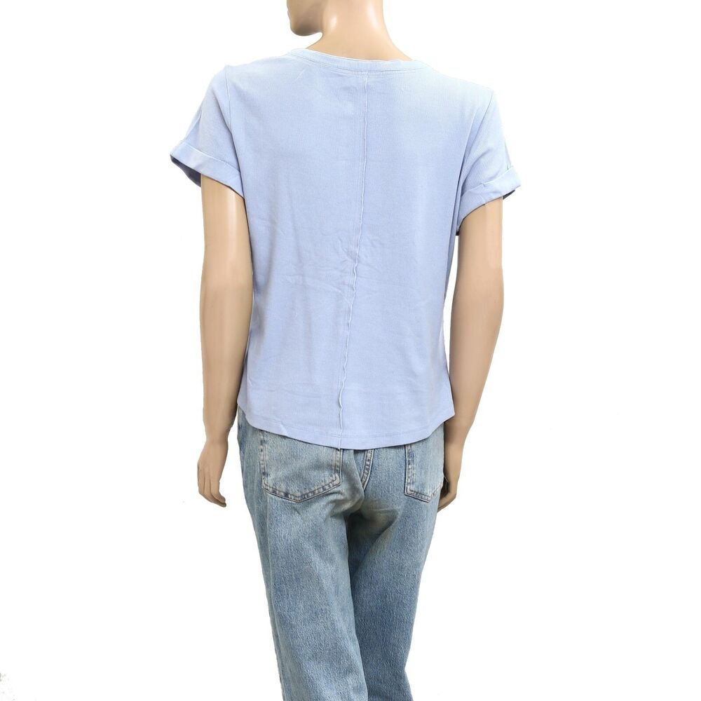 Pilcro Anthropologie The Andie Ribbed Henley Blouse Top Short Sleeve XL 280155 - Picture 5 of 7